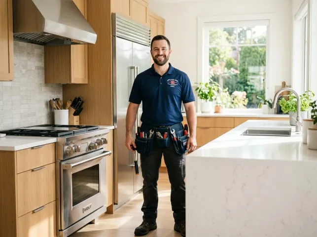 Appliance Repair Hero technician in a Austell, GA kitchen after an appliance repair